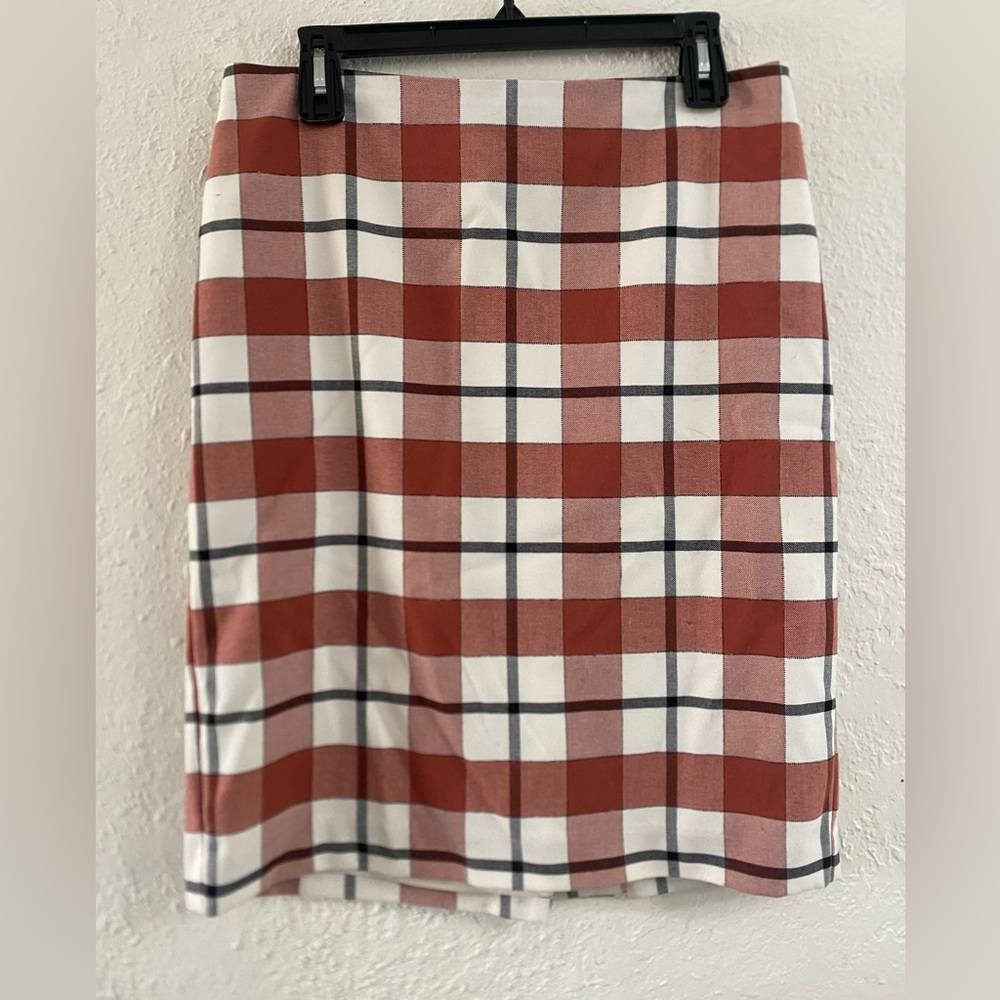 Ann Taylor Chic Red/Orange and White Plaid Pencil Skirt